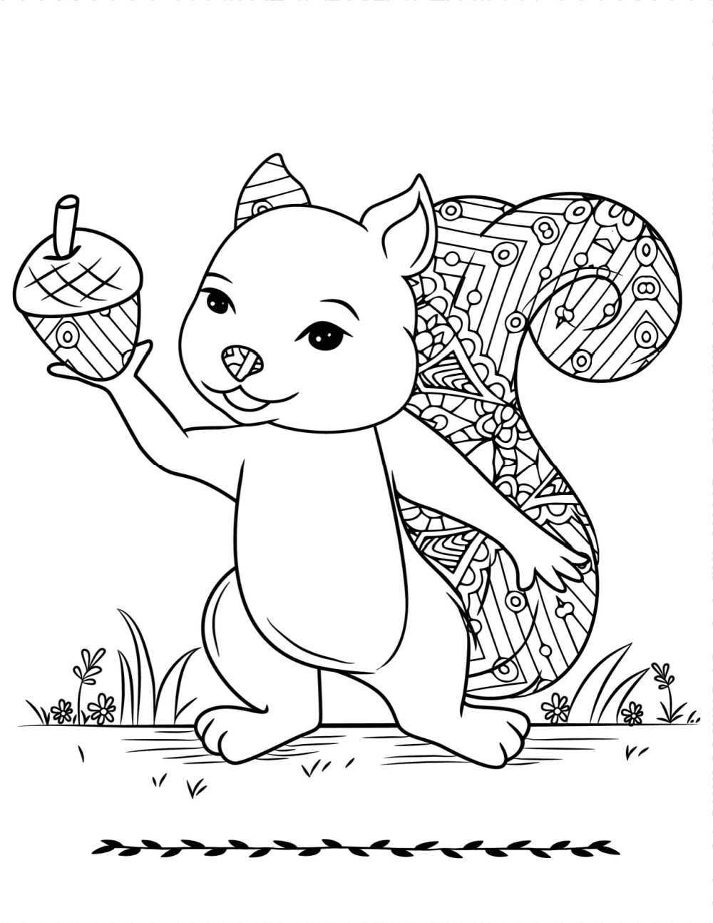 Online coloring book: A squirrel is showing off its acorn coloring page